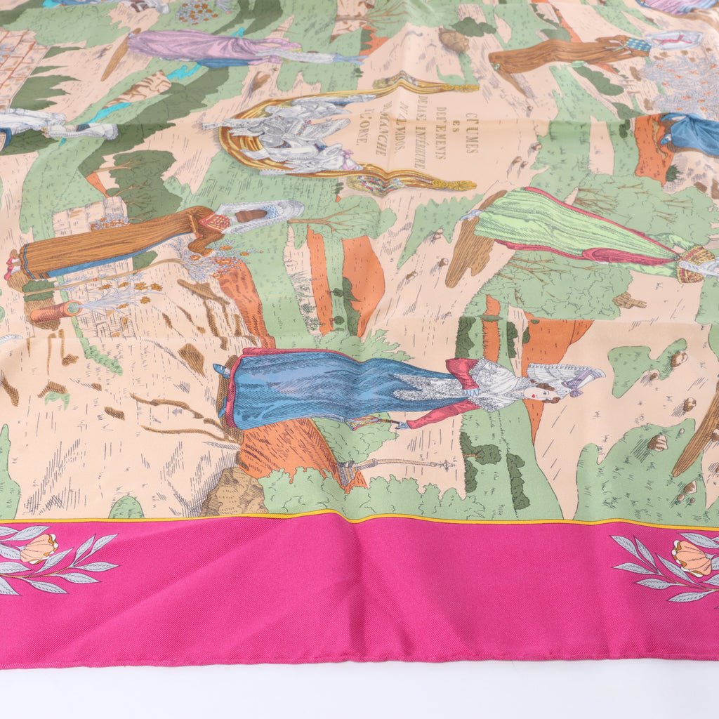 Hermès Carré 90 "Costume de Fete" Pañuelo 100% seda en violeta