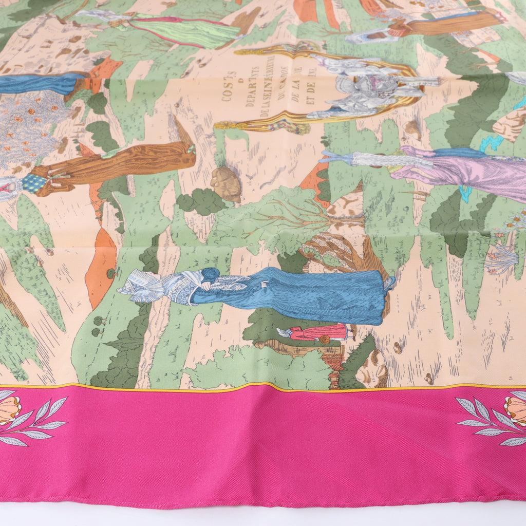 Hermès Carré 90 "Costume de Fete" Pañuelo 100% seda en violeta