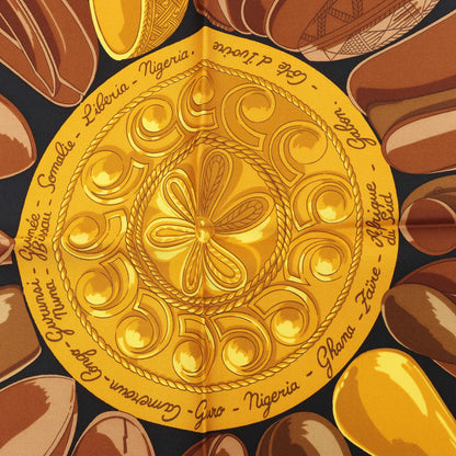 Hermès Carré 90 "CUILLERS D‘AFRIQUE" Silk handkerchief in Black