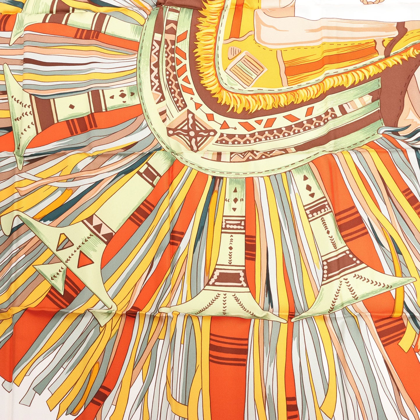 Hermès Carré 90 "CUIRS DU DESERT" Silk handkerchief in Black x Orange