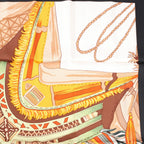 Hermès Carré 90 "CUIRS DU DESERT" Silk handkerchief in Black x Orange
