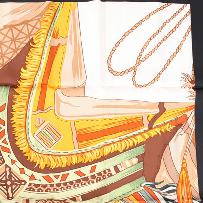 Hermès Carré 90 "CUIRS DU DESERT" Silk handkerchief in Black x Orange