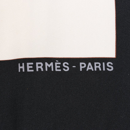Hermès Carré 90 "CUIRS DU DESERT" Silk handkerchief in Black x Orange