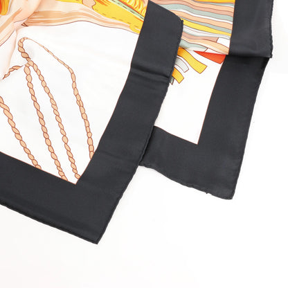 Hermès Carré 90 "CUIRS DU DESERT" Silk handkerchief in Black x Orange
