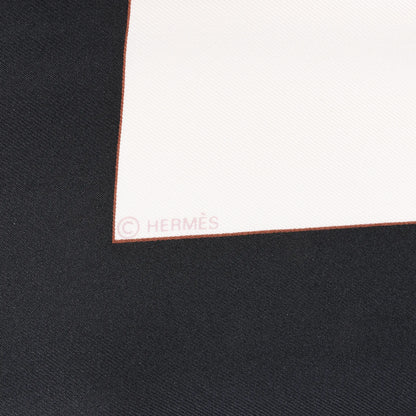 Hermès Carré 90 "CUIRS DU DESERT" Silk handkerchief in Black x Orange