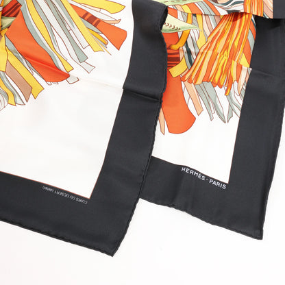 Hermès Carré 90 "CUIRS DU DESERT" Silk handkerchief in Black x Orange