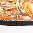 Hermès Carré 90 "CUIRS DU DESERT" Silk handkerchief in Black x Orange