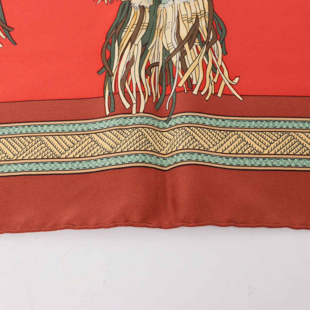 Hermès Carré 90 "CUIRS DU DESERT" Silk handkerchief in Red x Brown