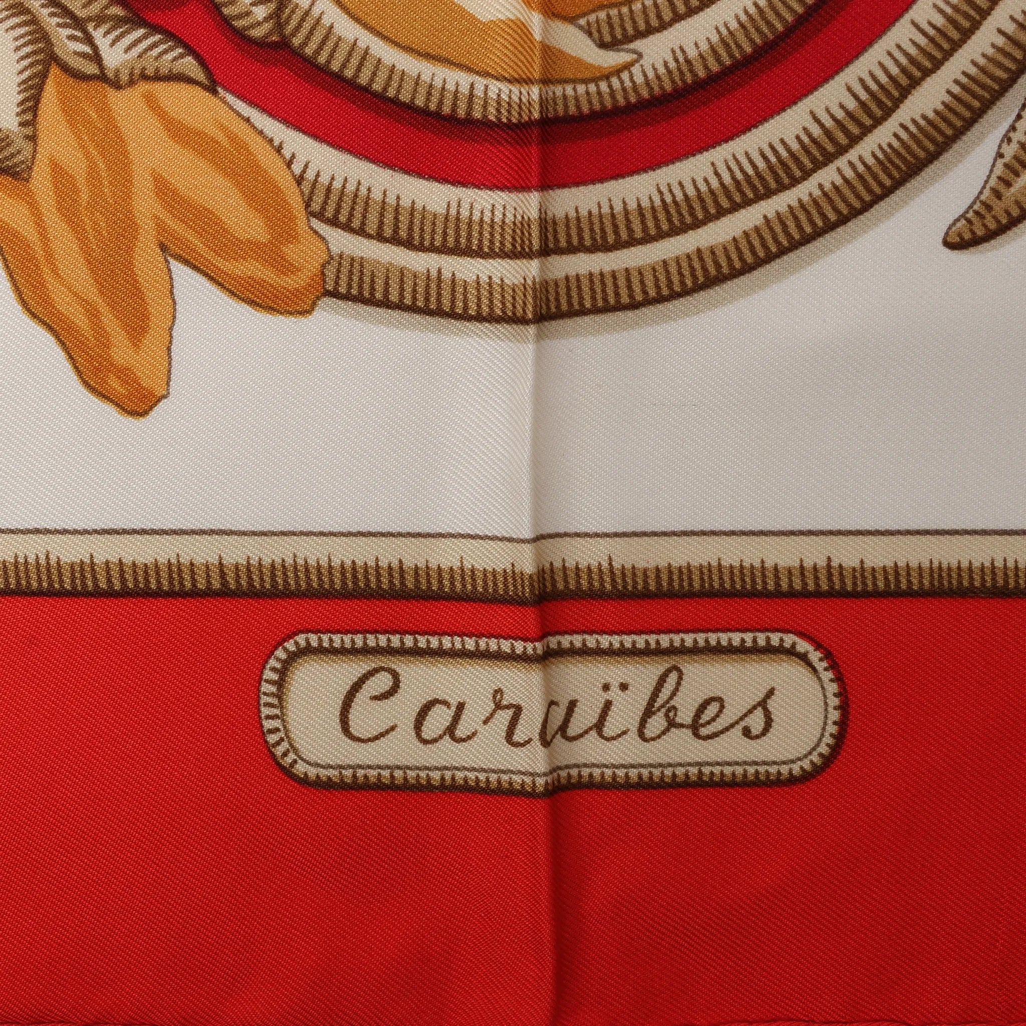 Hermès Carré 90 "Caraibes" Silk handkerchief in Red