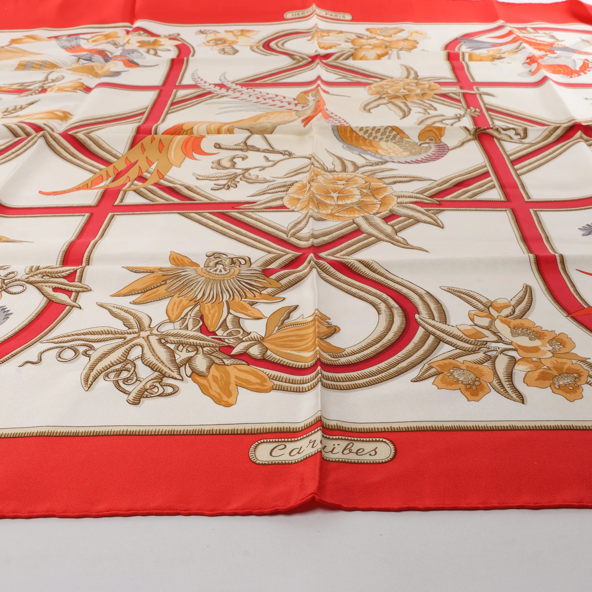 Hermès Carré 90 "Caraibes" Silk handkerchief in Red
