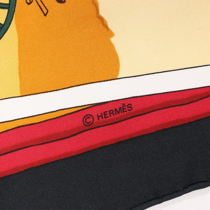 Hermès Carré 90 "Carriage and Hat" Silk handkerchief in Black x Orange