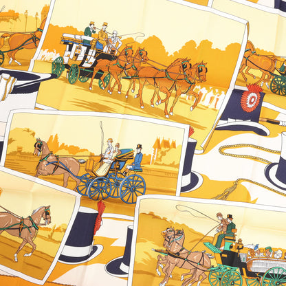 Hermès Carré 90 "Carriage and Hat" Silk handkerchief in Black x Orange