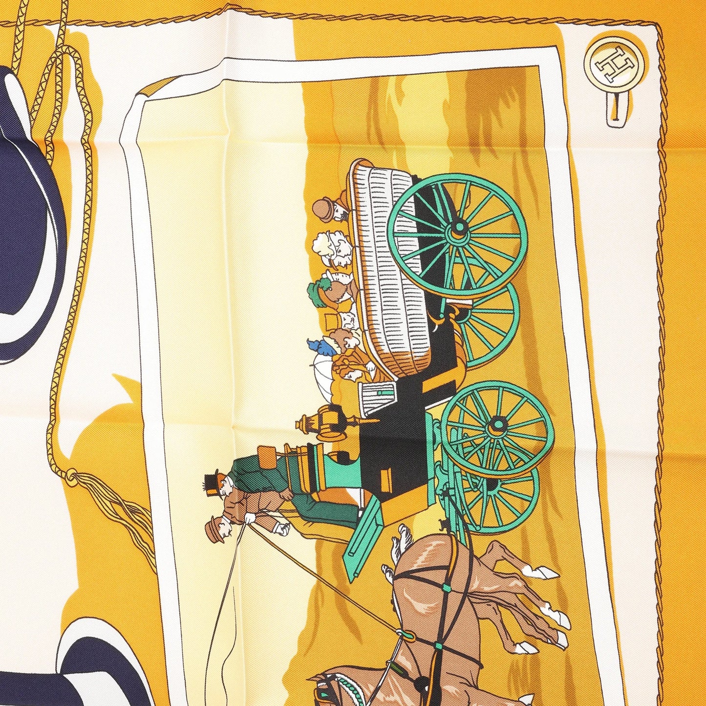 Hermès Carré 90 "Carriage and Hat" Silk handkerchief in Black x Orange