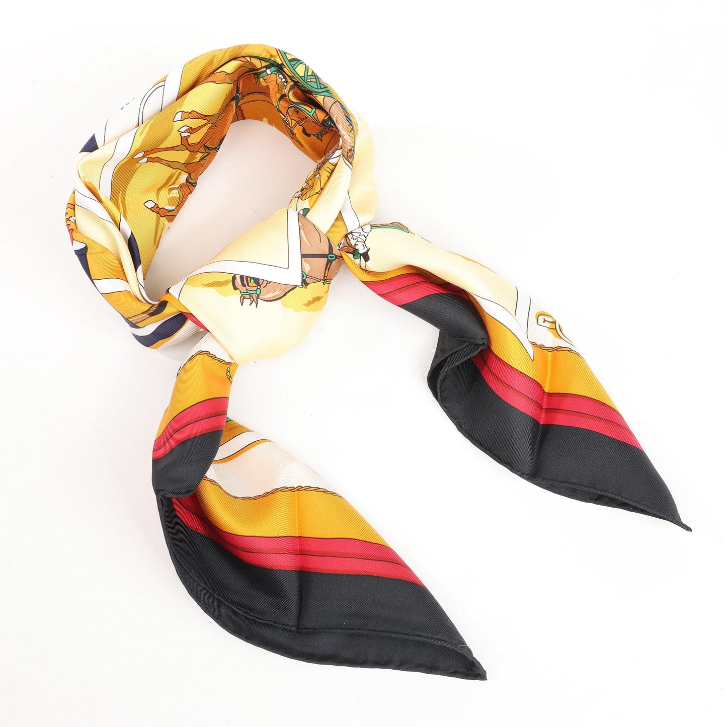 Hermès Carré 90 "Carriage and Hat" Silk handkerchief in Black x Orange