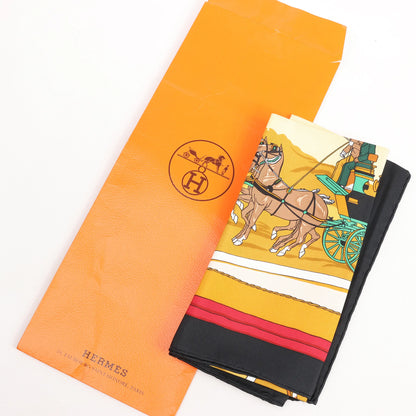 Hermès Carré 90 "Carriage and Hat" Silk handkerchief in Black x Orange