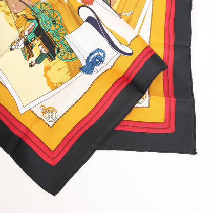 Hermès Carré 90 "Carriage and Hat" Silk handkerchief in Black x Orange