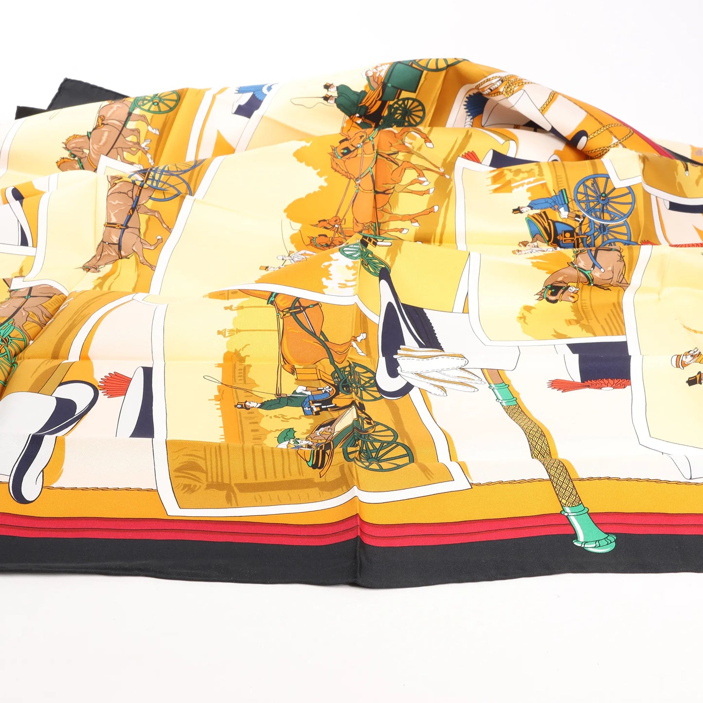 Hermès Carré 90 "Carriage and Hat" Silk handkerchief in Black x Orange