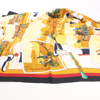 Hermès Carré 90 "Carriage and Hat" Silk handkerchief in Black x Orange