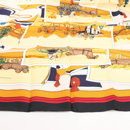 Hermès Carré 90 "Carriage and Hat" Silk handkerchief in Black x Orange