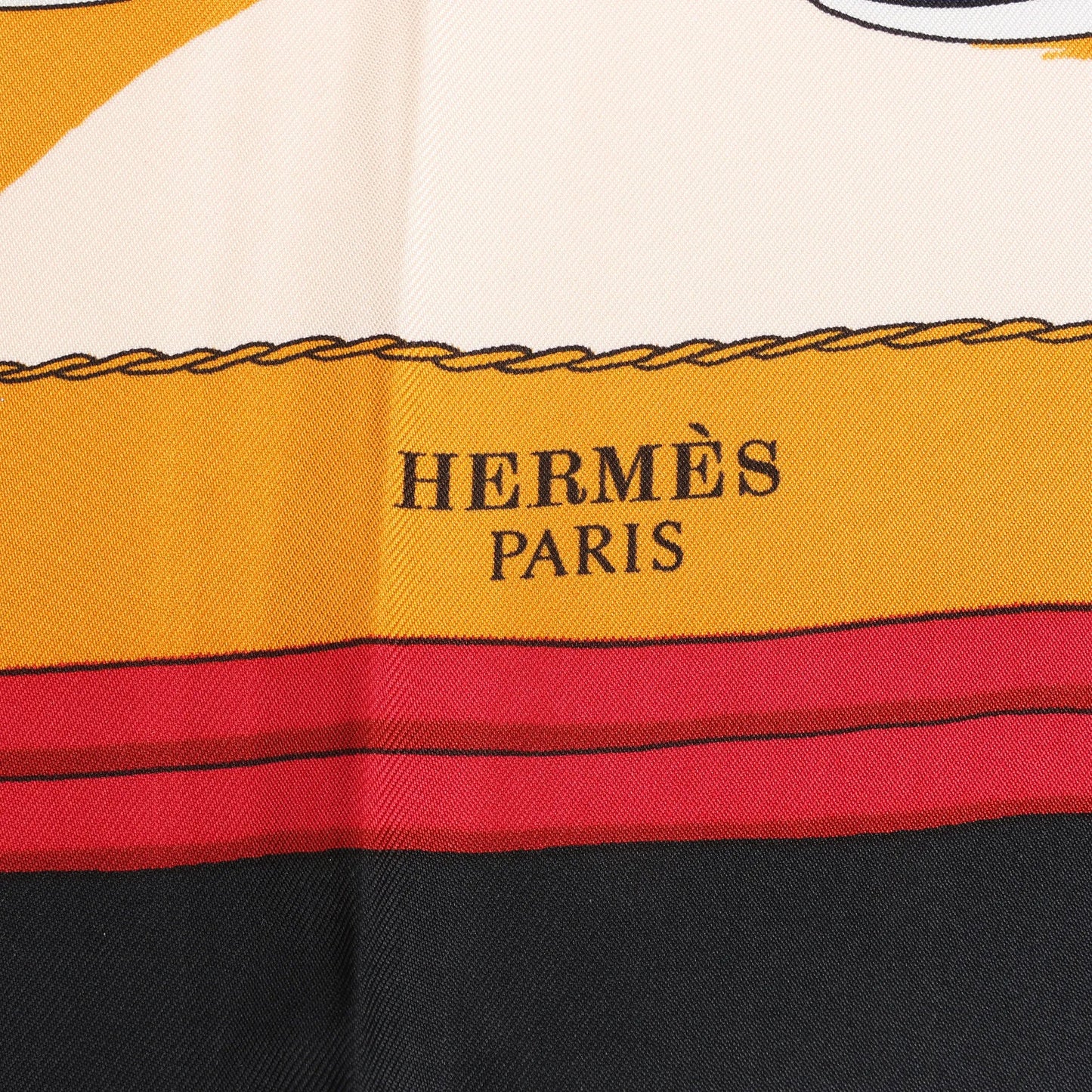 Hermès Carré 90 "Carriage and Hat" Silk handkerchief in Black x Orange