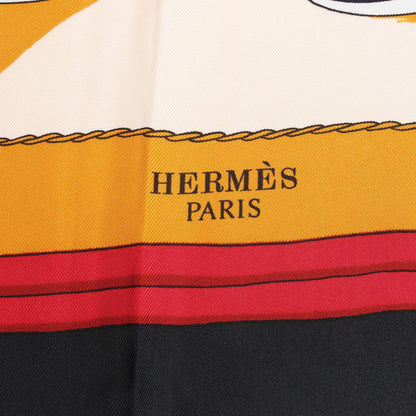 Hermès Carré 90 "Carriage and Hat" Silk handkerchief in Black x Orange