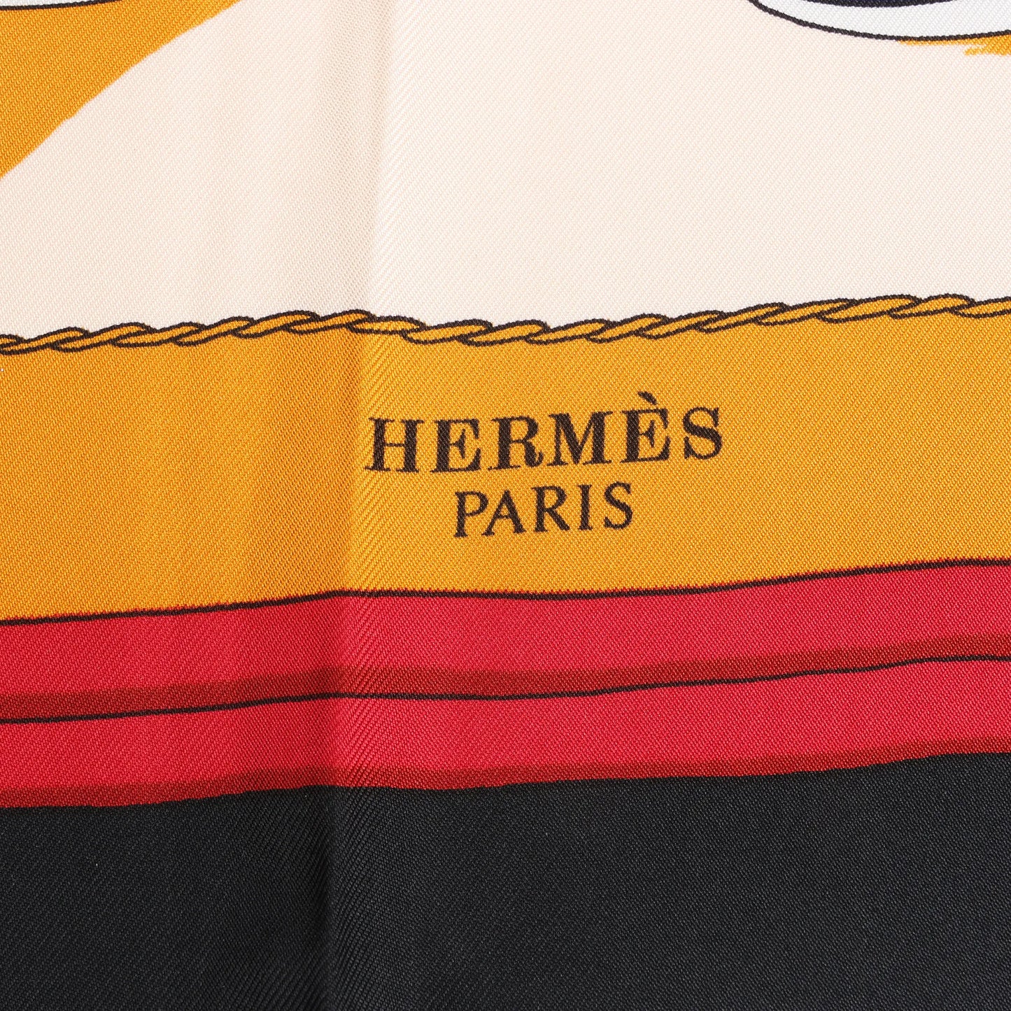 Hermès Carré 90 "Carriage and Hat" Silk handkerchief in Black x Orange