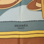 Hermès Carré 90 "Carriage and hat" 100% Silk Scarf in Brown
