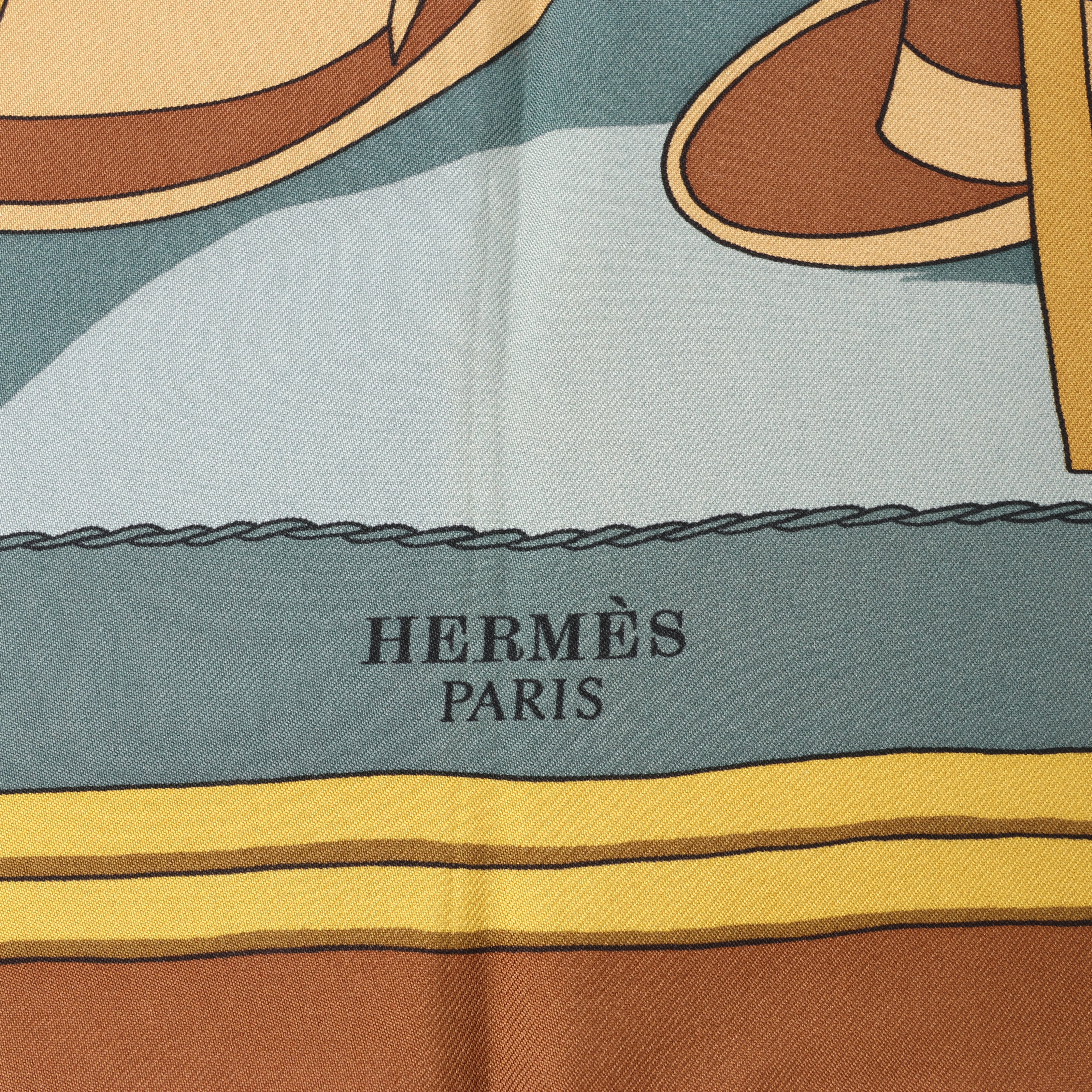 Hermès Carré 90 "Carriage and hat" 100% Silk Scarf in Brown