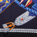 Hermès Carré 90 "Ceintures et Liens Belts and Strings" Silk handkerchief in Navy Blue