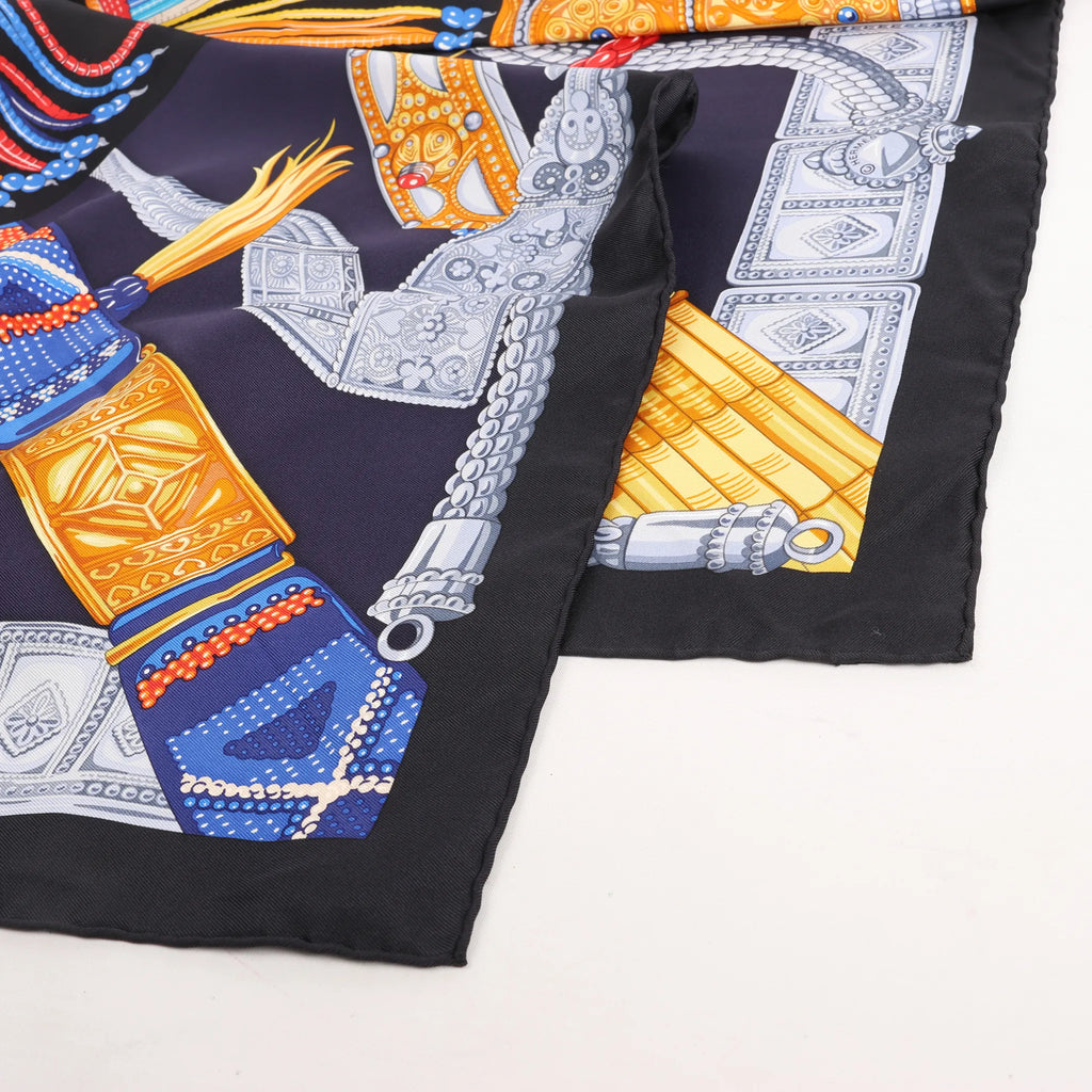 Hermès Carré 90 "Ceintures et Liens Belts and Strings" Silk handkerchief in Navy Blue