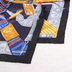 Hermès Carré 90 "Ceintures et Liens Belts and Strings" Silk handkerchief in Navy Blue
