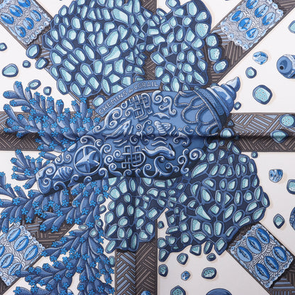 Hermès Carré 90 "Chemins de Corail" Silk handkerchief in Blue