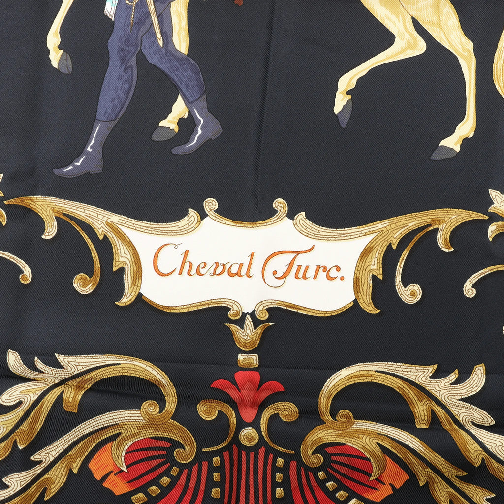 Hermès Carré 90 "Cheval Turc" Silk handkerchief in Black