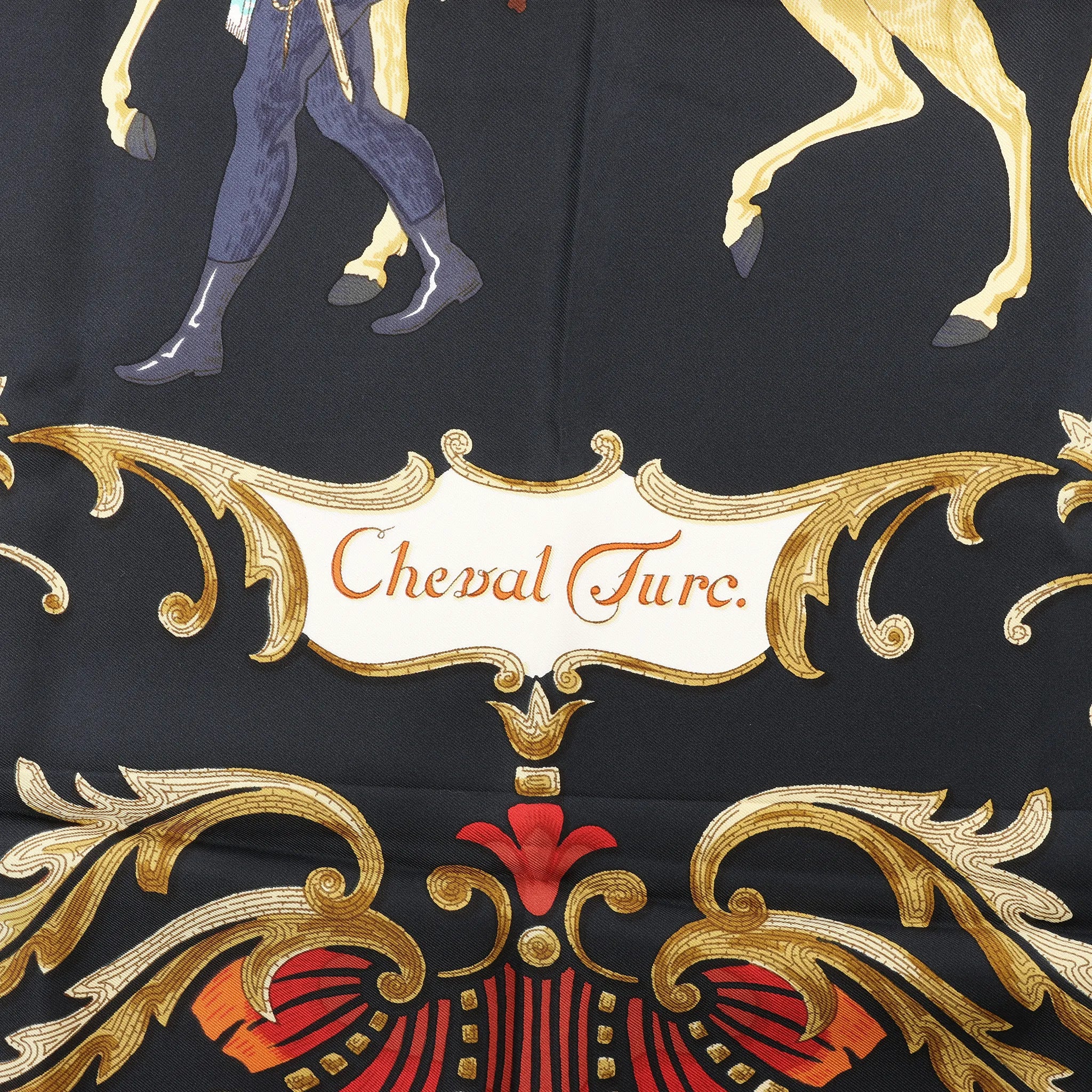 Hermès Carré 90 "Cheval Turc" Silk handkerchief in Black