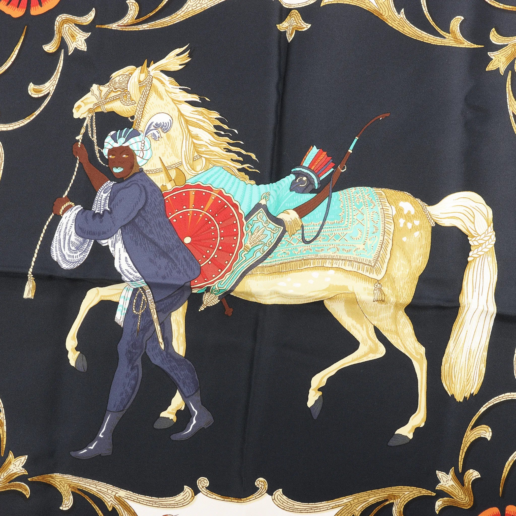 Hermès Carré 90 "Cheval Turc" Silk handkerchief in Black