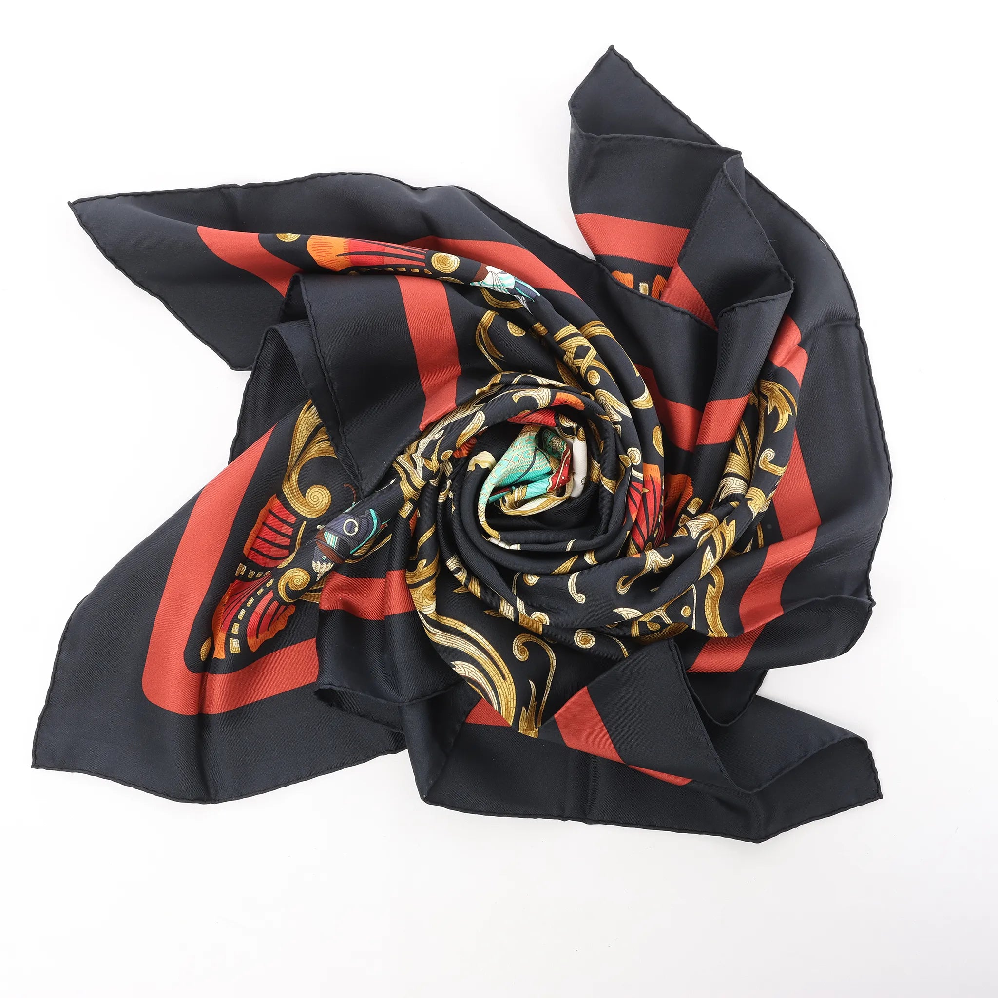 Hermès Carré 90 "Cheval Turc" Silk handkerchief in Black