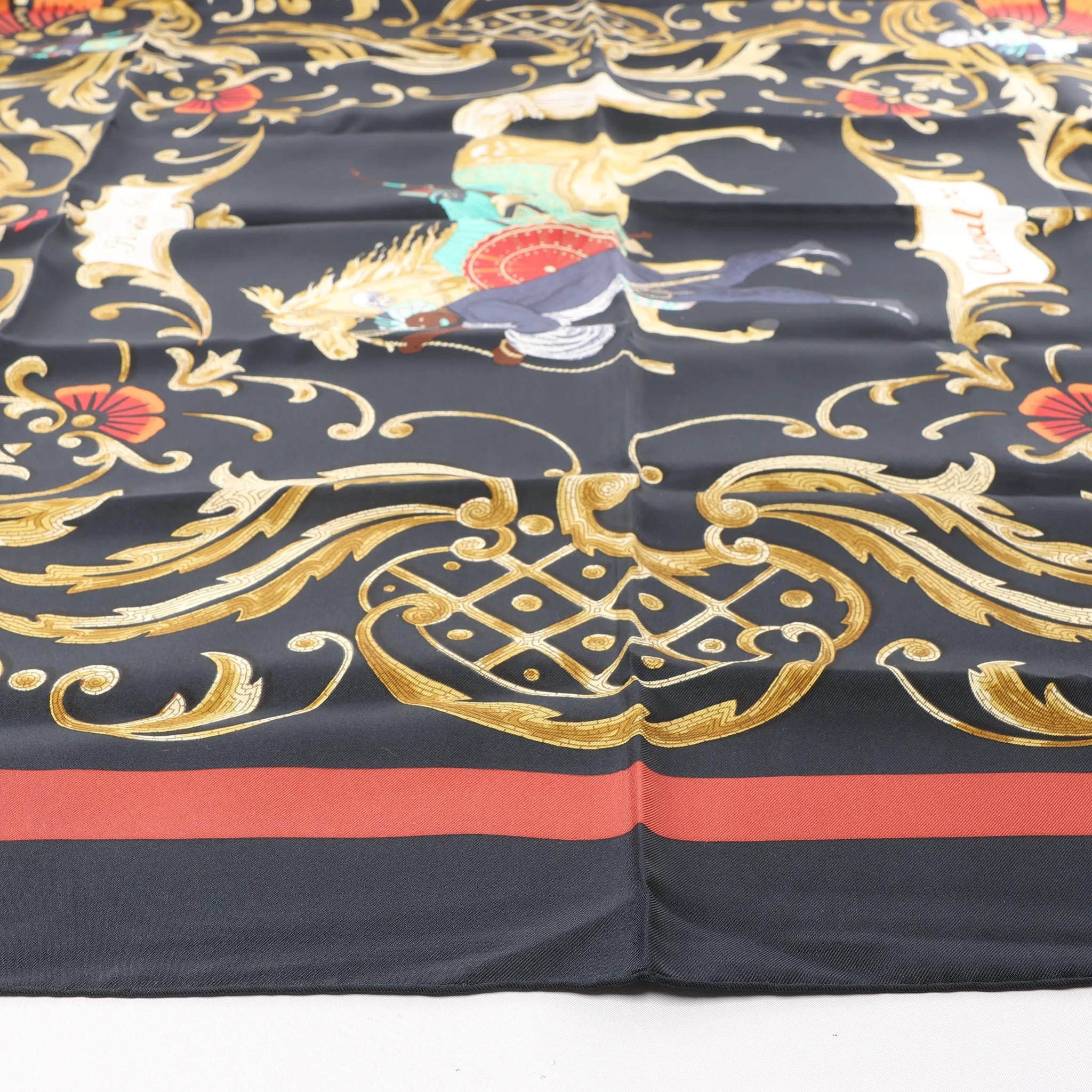 Hermès Carré 90 "Cheval Turc" Silk handkerchief in Black
