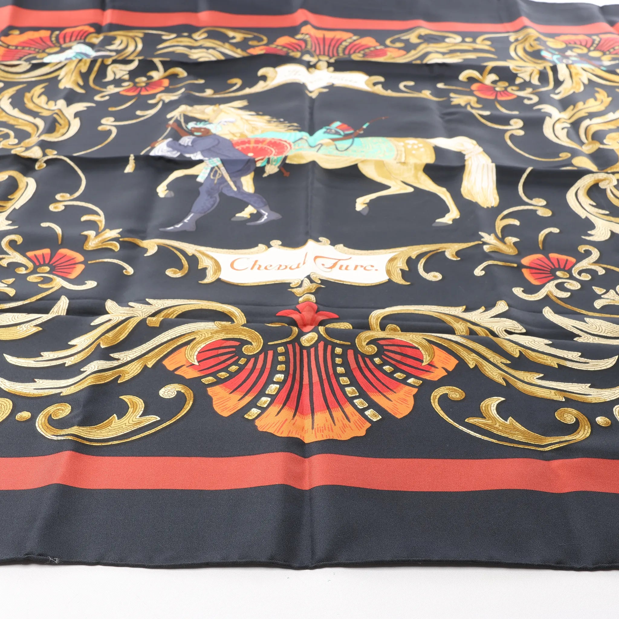 Hermès Carré 90 "Cheval Turc" Silk handkerchief in Black