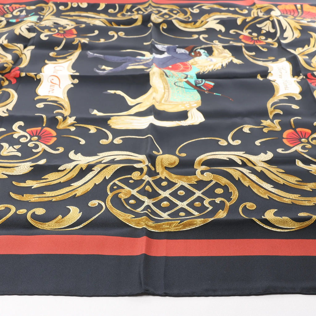 Hermès Carré 90 "Cheval Turc" Silk handkerchief in Black