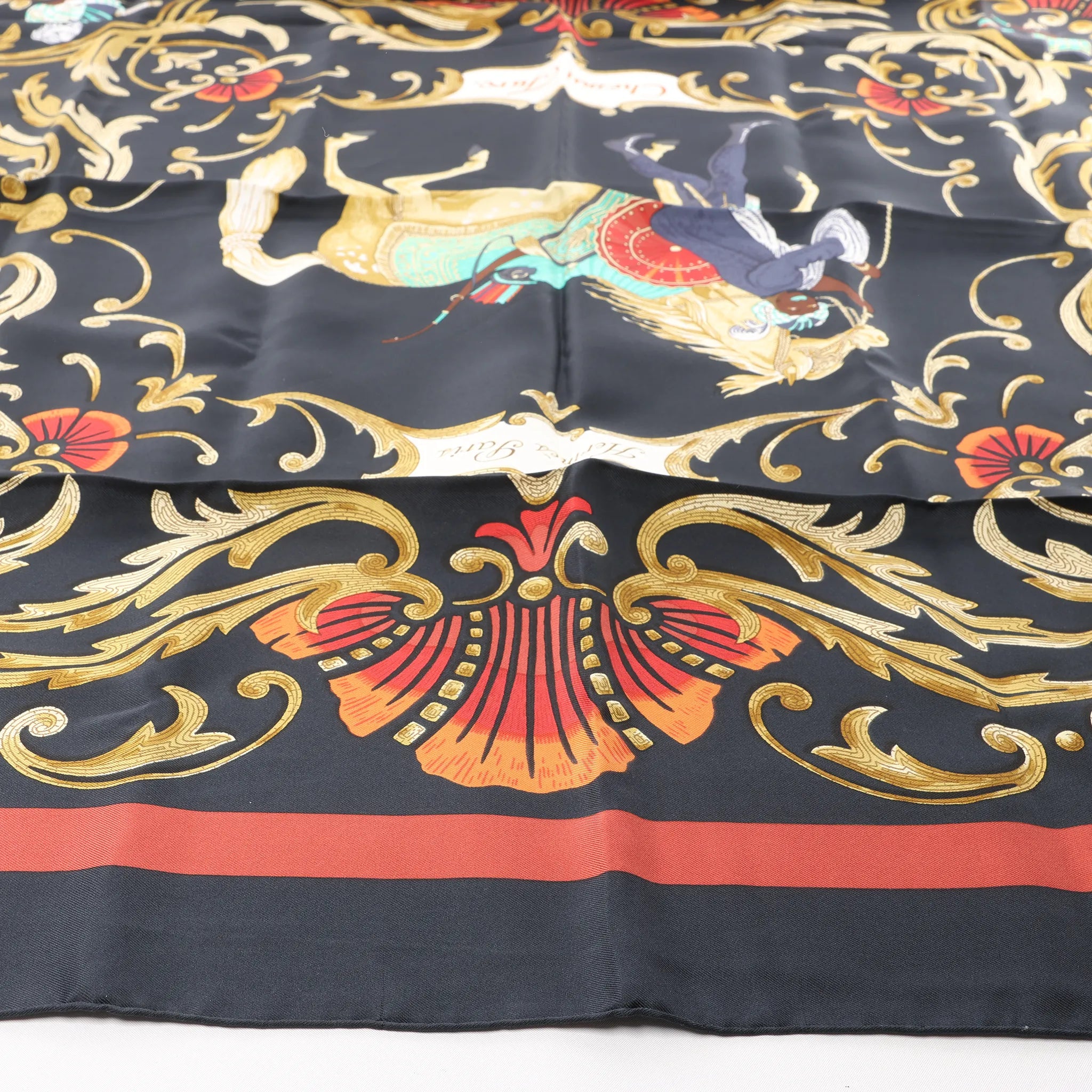 Hermès Carré 90 "Cheval Turc" Silk handkerchief in Black