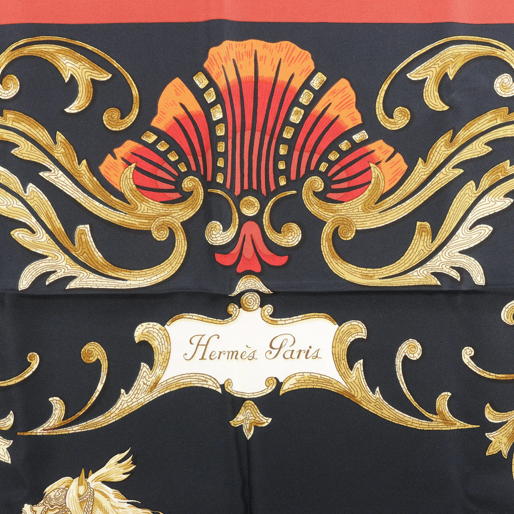 Hermès Carré 90 "Cheval Turc" Silk handkerchief in Black