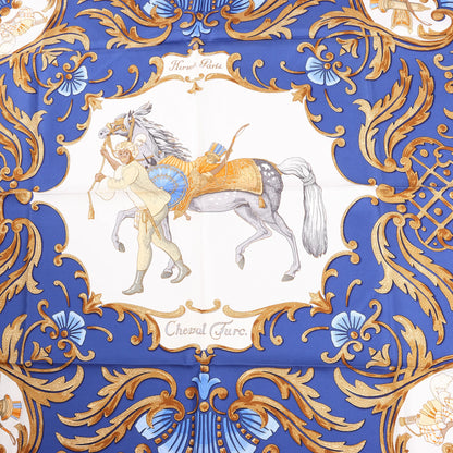 Hermès Carré 90 "Cheval Turc" Silk handkerchief in Blue