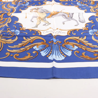 Hermès Carré 90 "Cheval Turc" Silk handkerchief in Blue