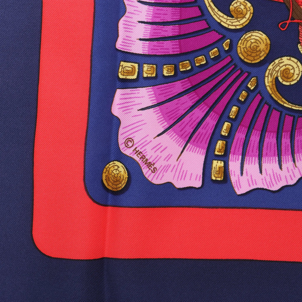 Hermès Carré 90 "Cheval Turc" Silk handkerchief in Navy Blue