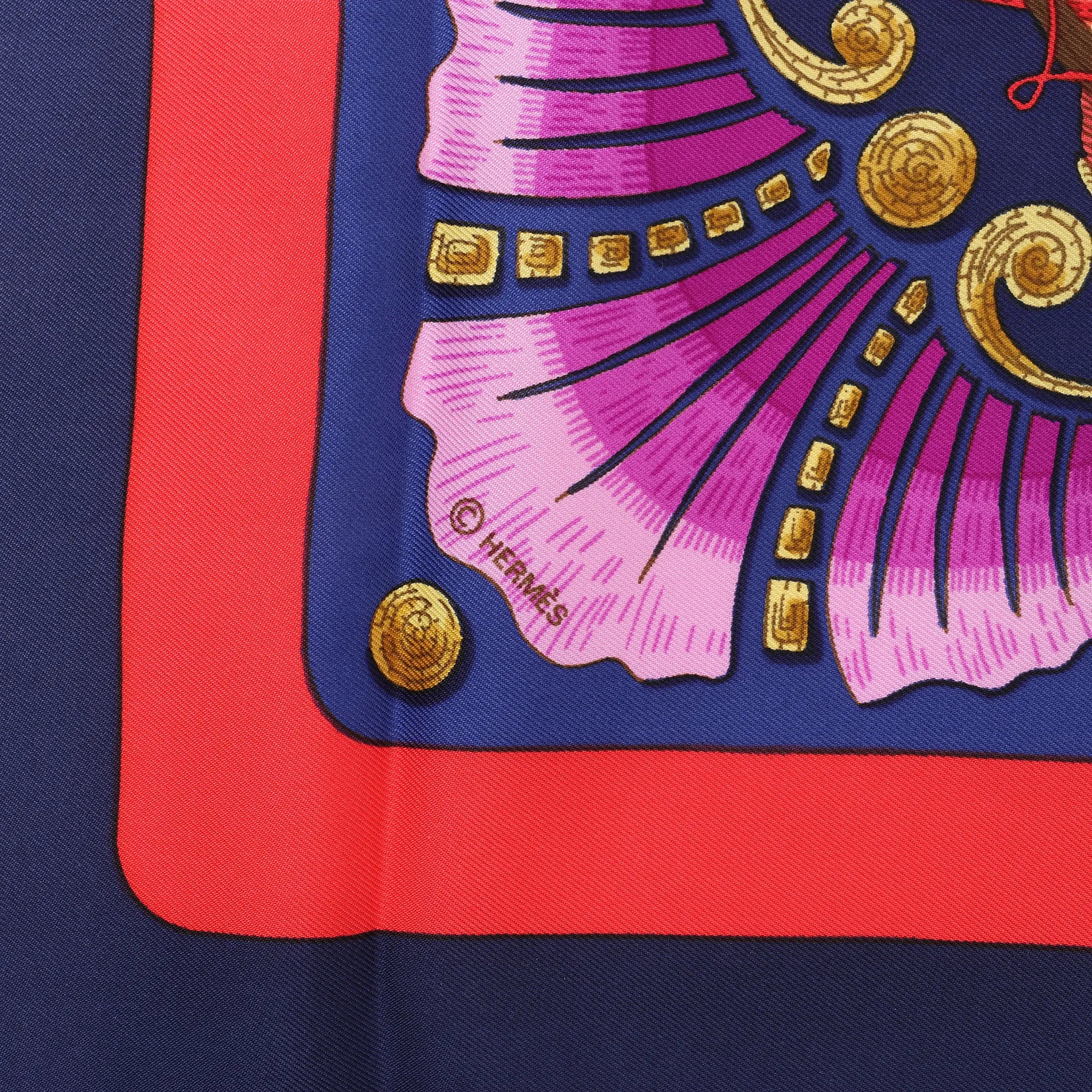 Hermès Carré 90 "Cheval Turc" Silk handkerchief in Navy Blue