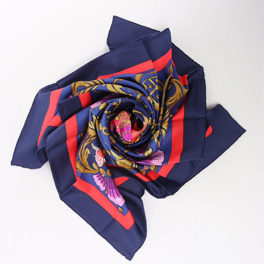 Hermès Carré 90 "Cheval Turc" Silk handkerchief in Navy Blue