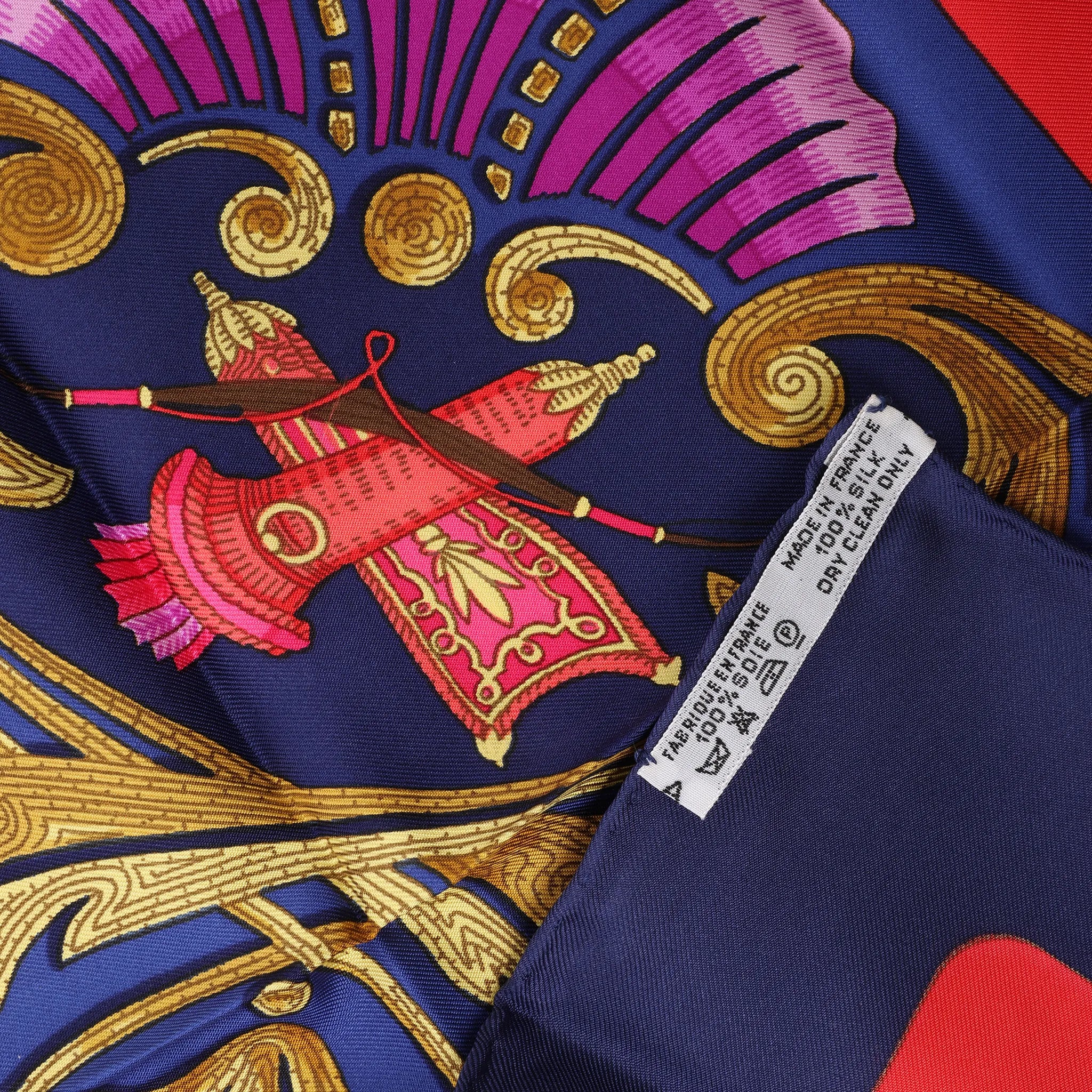 Hermès Carré 90 "Cheval Turc" Silk handkerchief in Navy Blue
