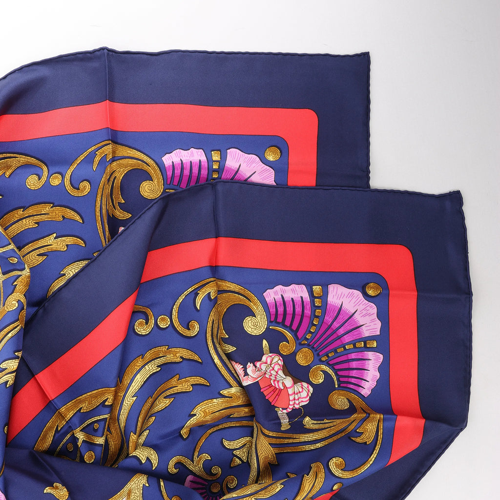 Hermès Carré 90 "Cheval Turc" Silk handkerchief in Navy Blue