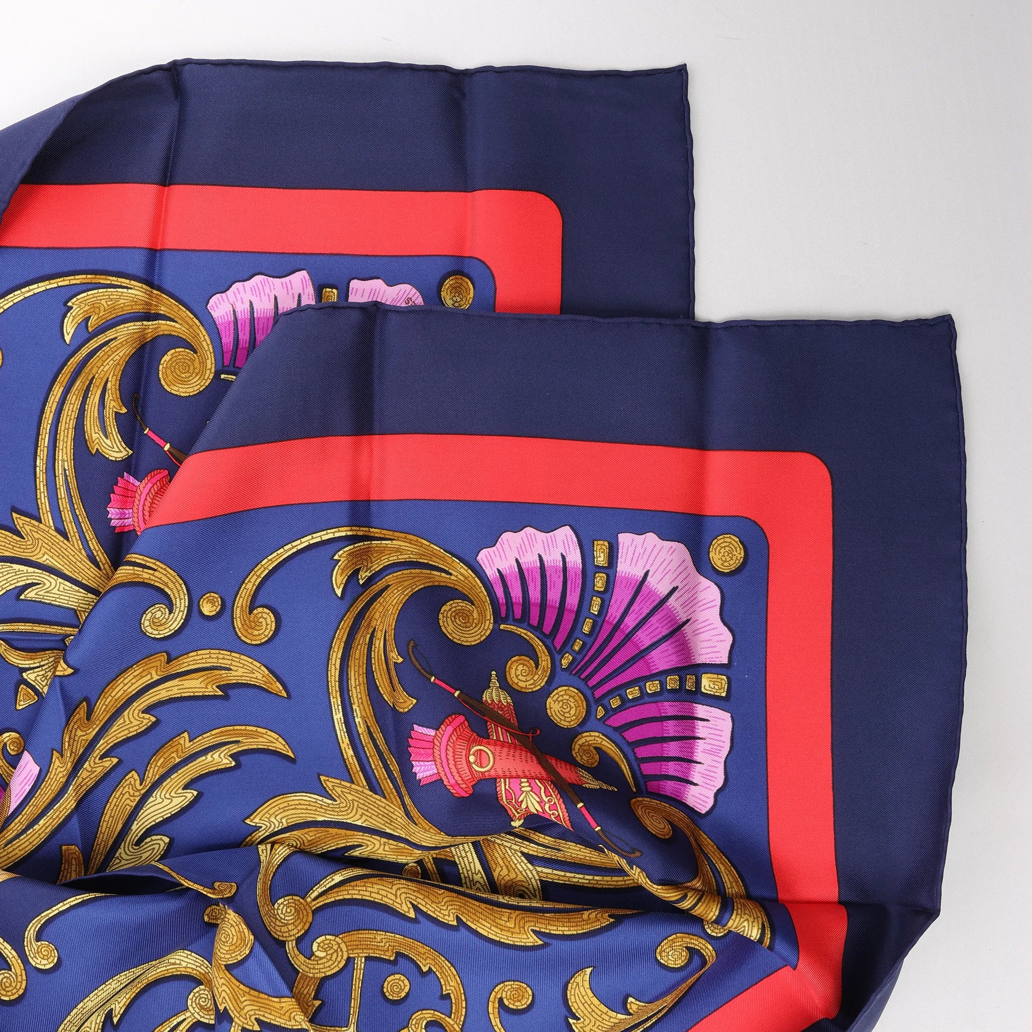 Hermès Carré 90 "Cheval Turc" Silk handkerchief in Navy Blue
