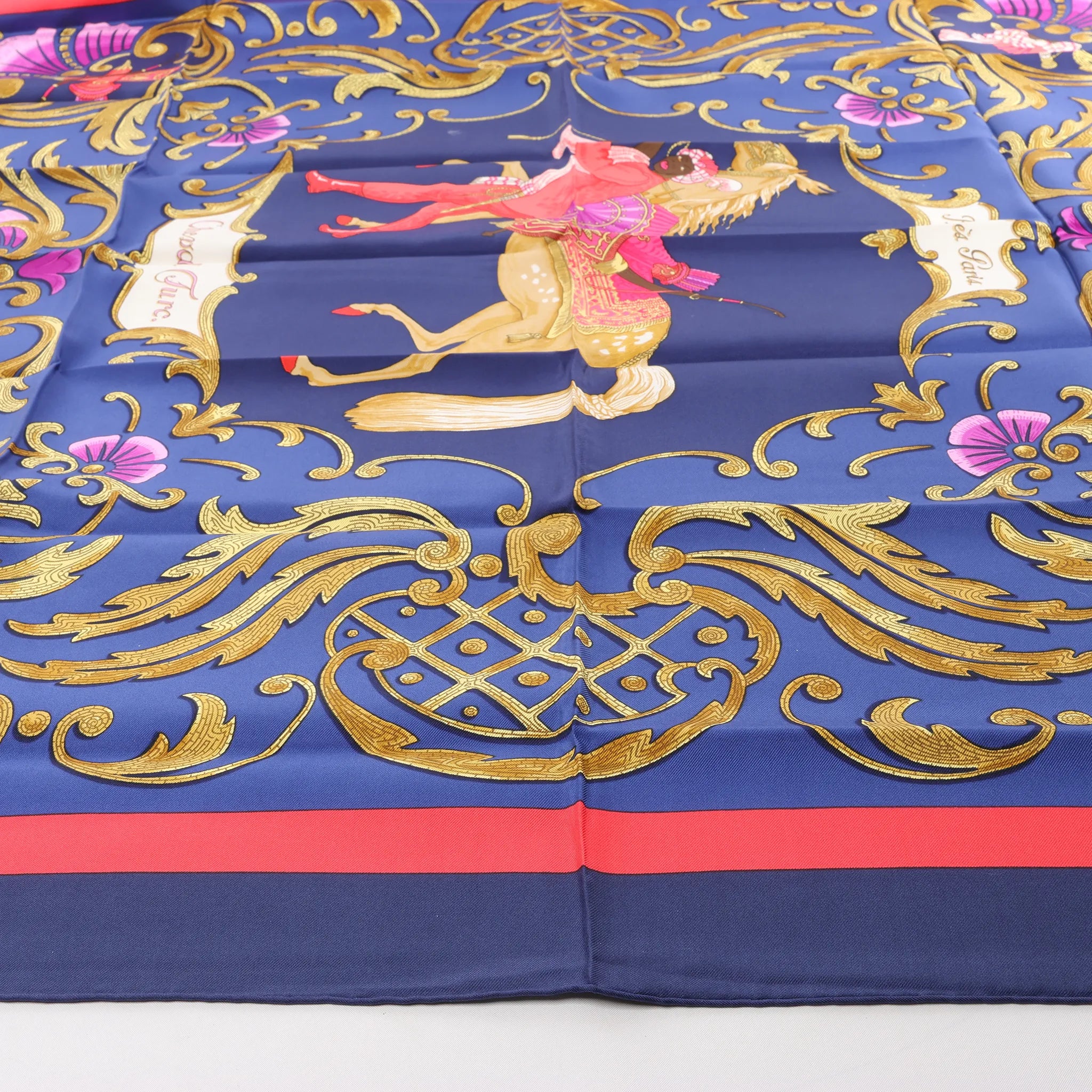 Hermès Carré 90 "Cheval Turc" Silk handkerchief in Navy Blue